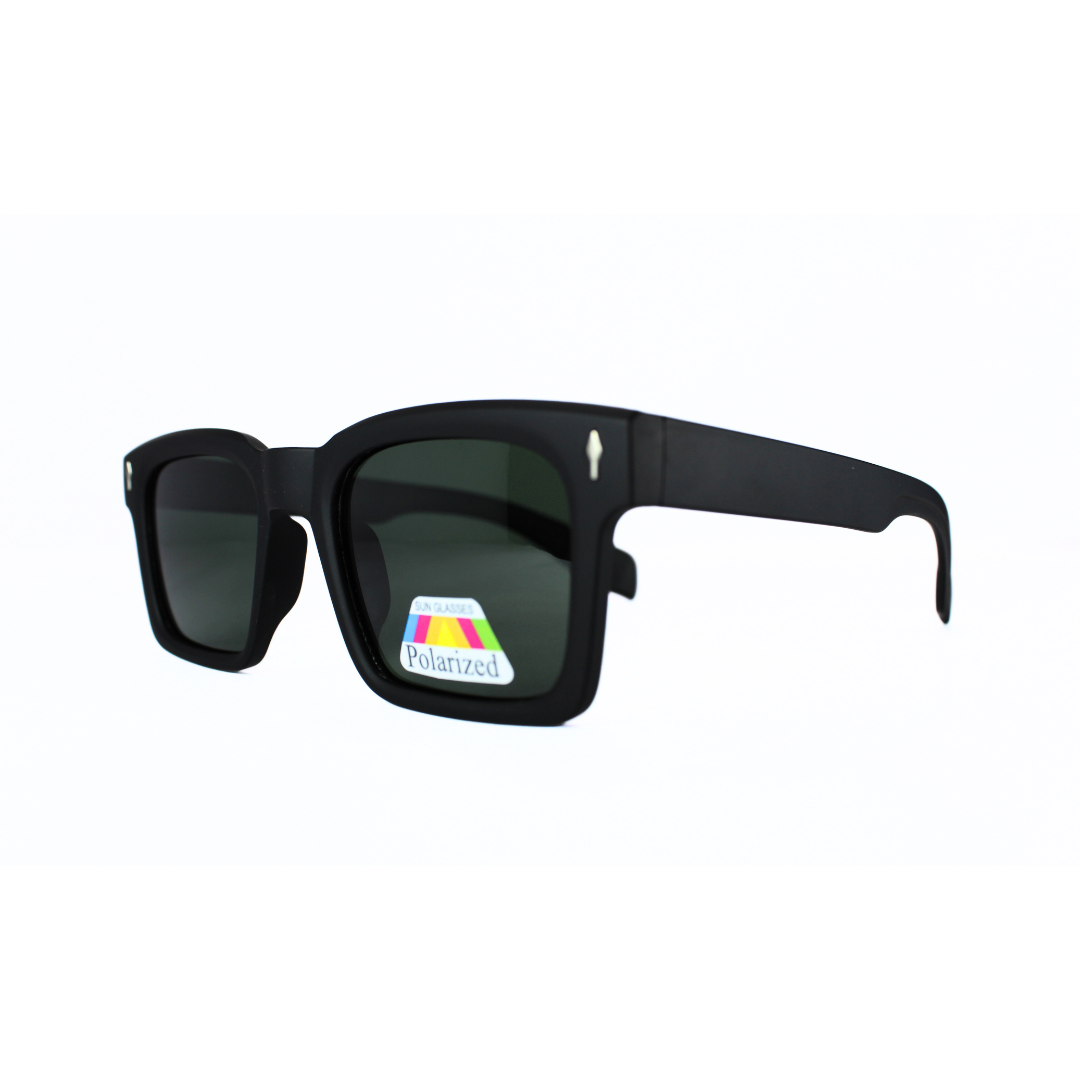 Jubleelens Rectangle Matte Black Sunglasses - Green Polarized: Elevate Your Style with These Sleek and Sophisticated Shades