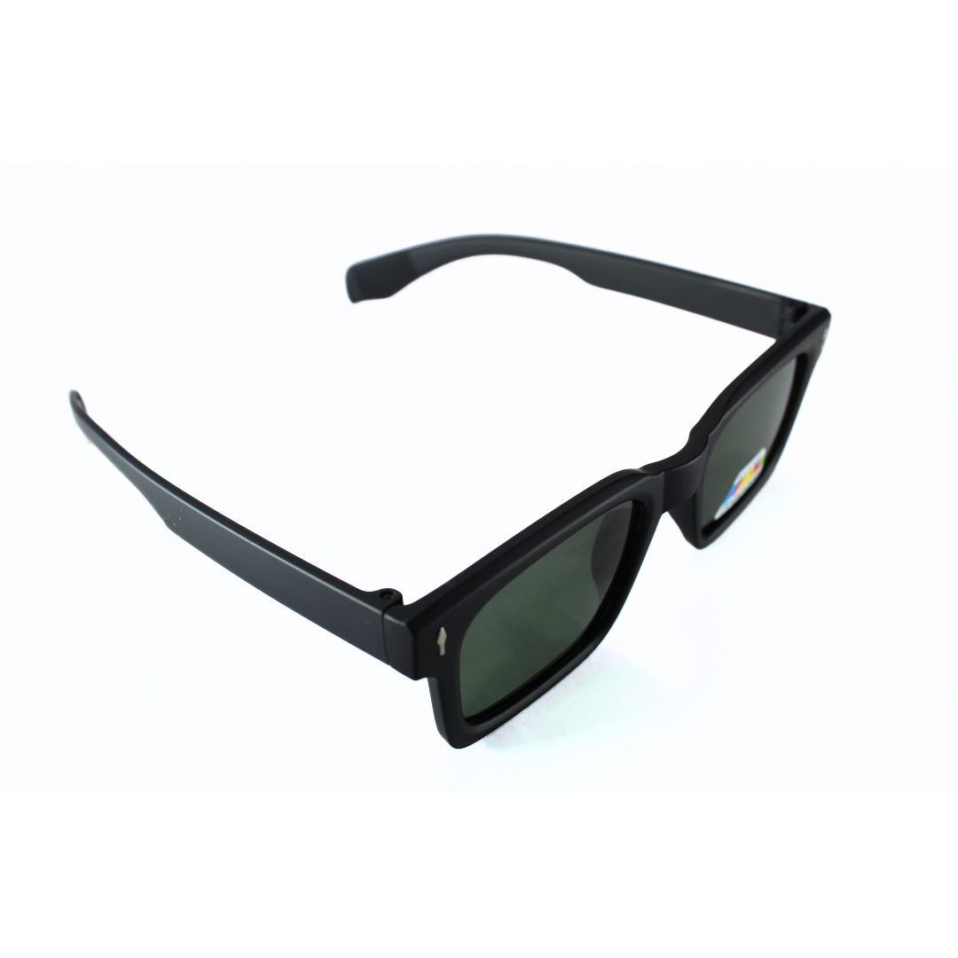 Jubleelens Rectangle Matte Black Sunglasses - Green Polarized: Elevate Your Style with These Sleek and Sophisticated Shades