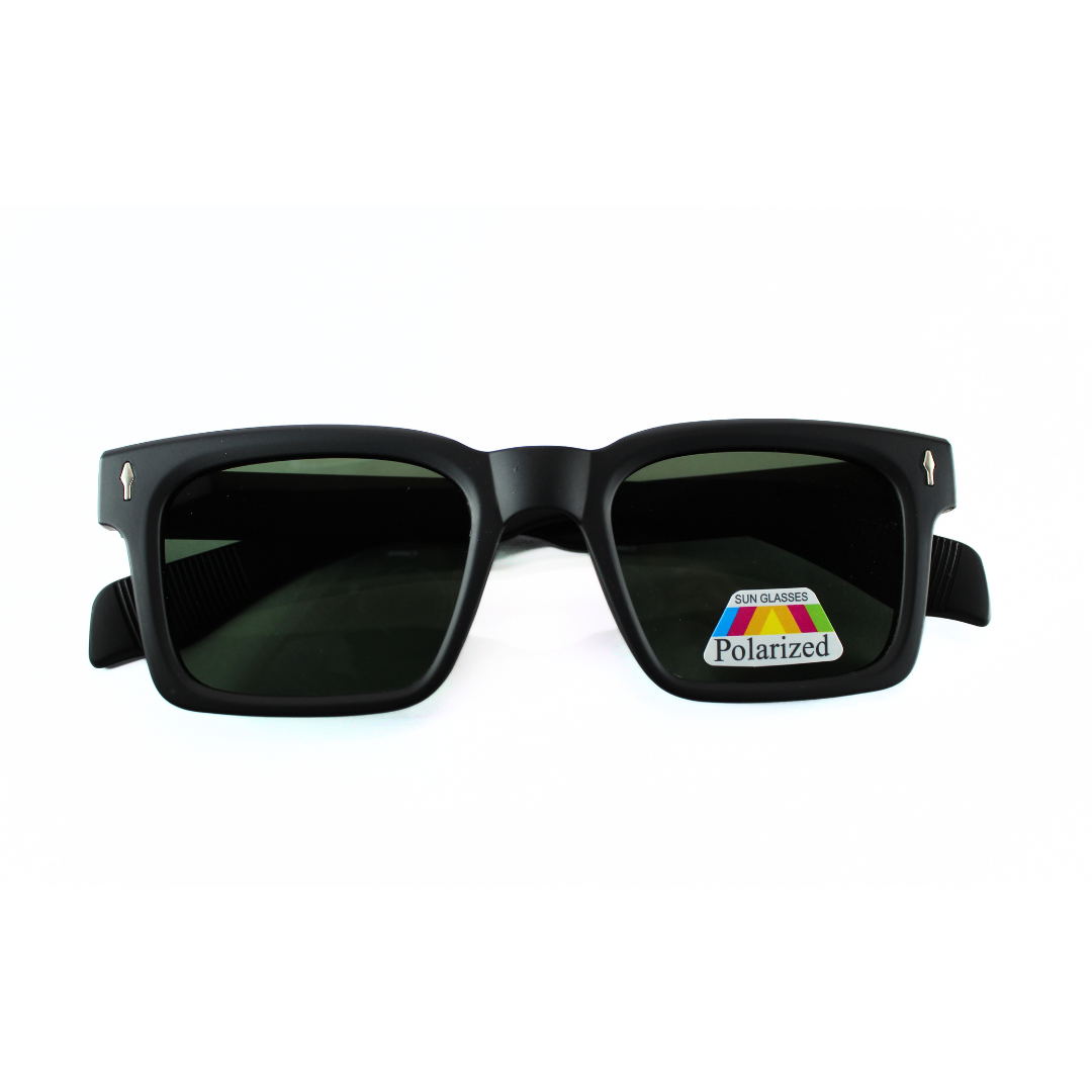 Jubleelens Rectangle Matte Black Sunglasses - Green Polarized: Elevate Your Style with These Sleek and Sophisticated Shades