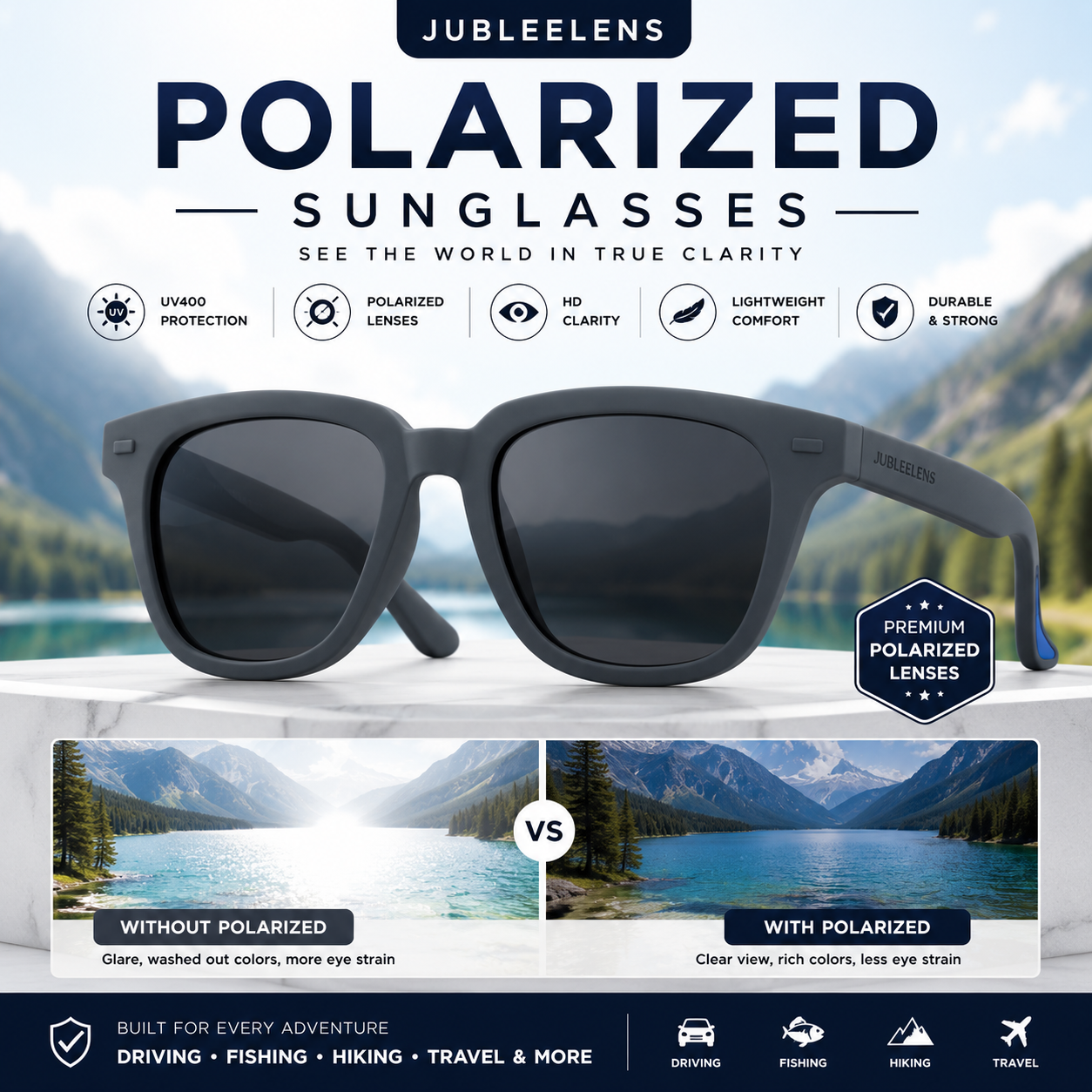 Matte Grey Cat-Eye Square Sunglasses | Lightweight Polarized Sunglasses