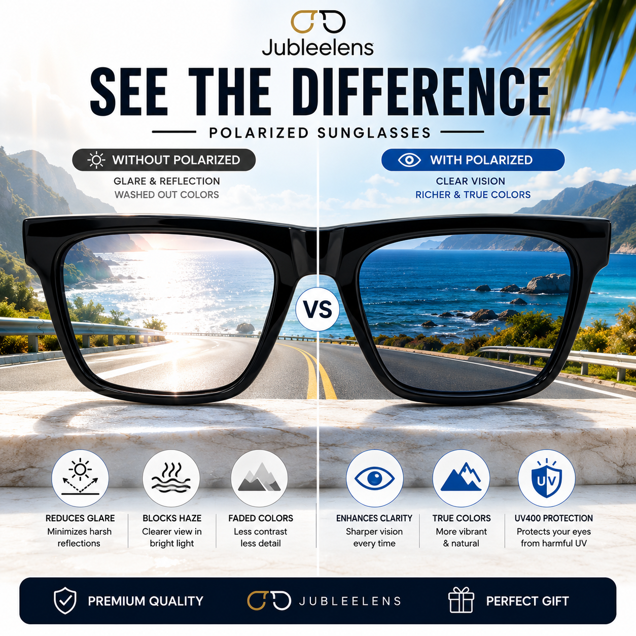 UV400 Polarized Sunglasses | Lightweight Black Frame | Unisex Outdoor Eyewear