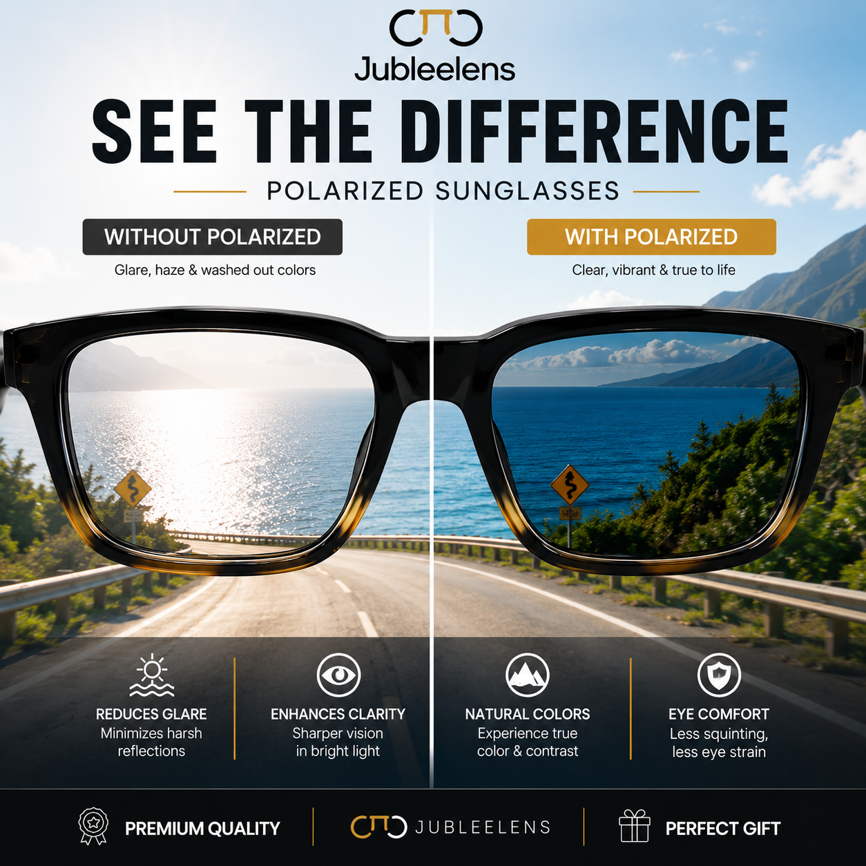 Classic Wayfarer Sunglasses | Black & Tortoise Design | Polarized | UV Protected