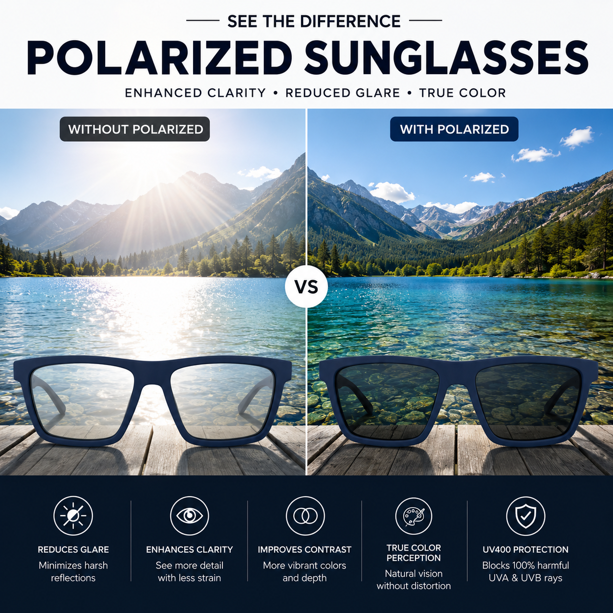 Matte Blue Square Sunglasses | Polarized Lenses | UV400 Protected Unisex Eyewear