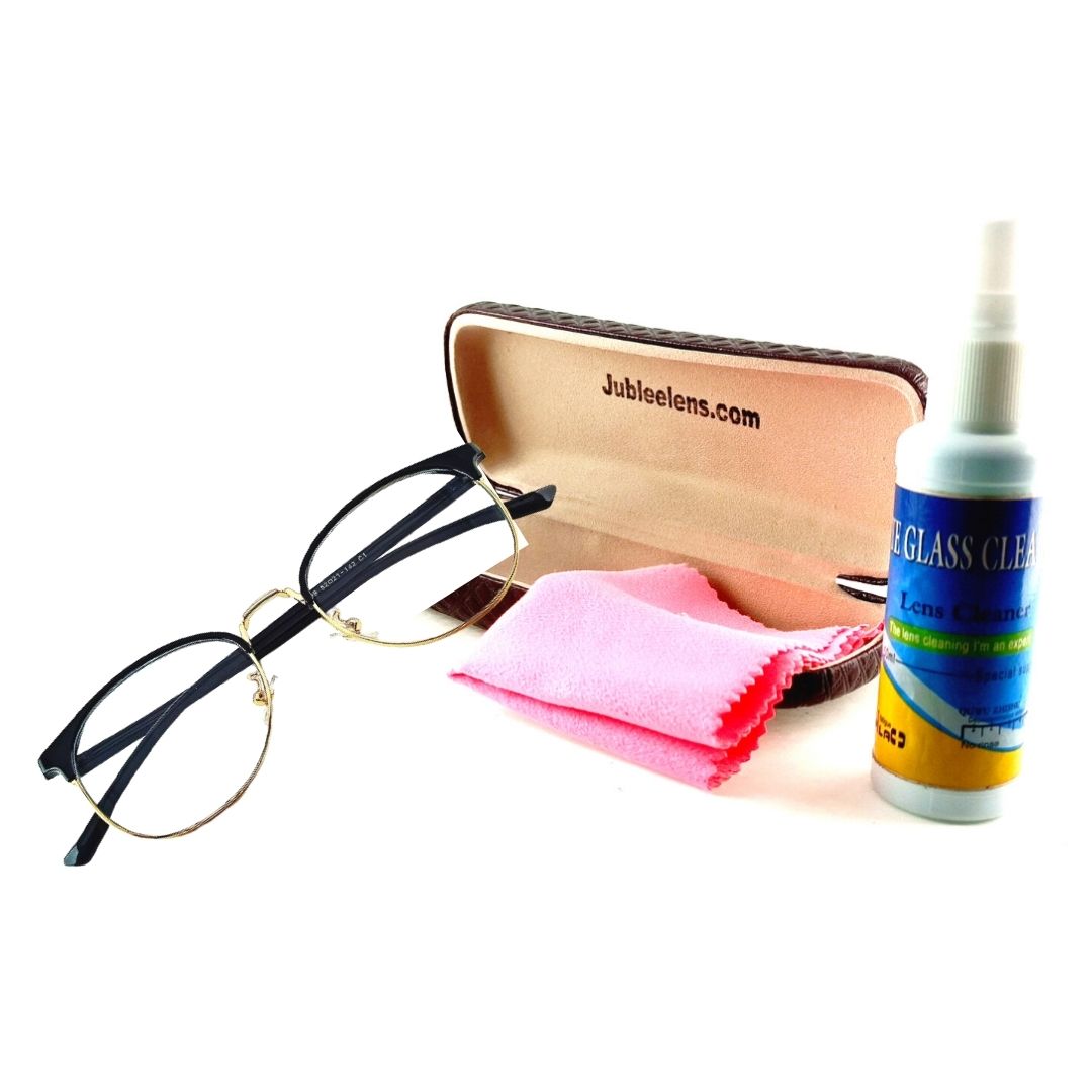 Gold Black Round Jubleelens® Frames Blue Blocker Zero Power Spectacles with for Eye Protection