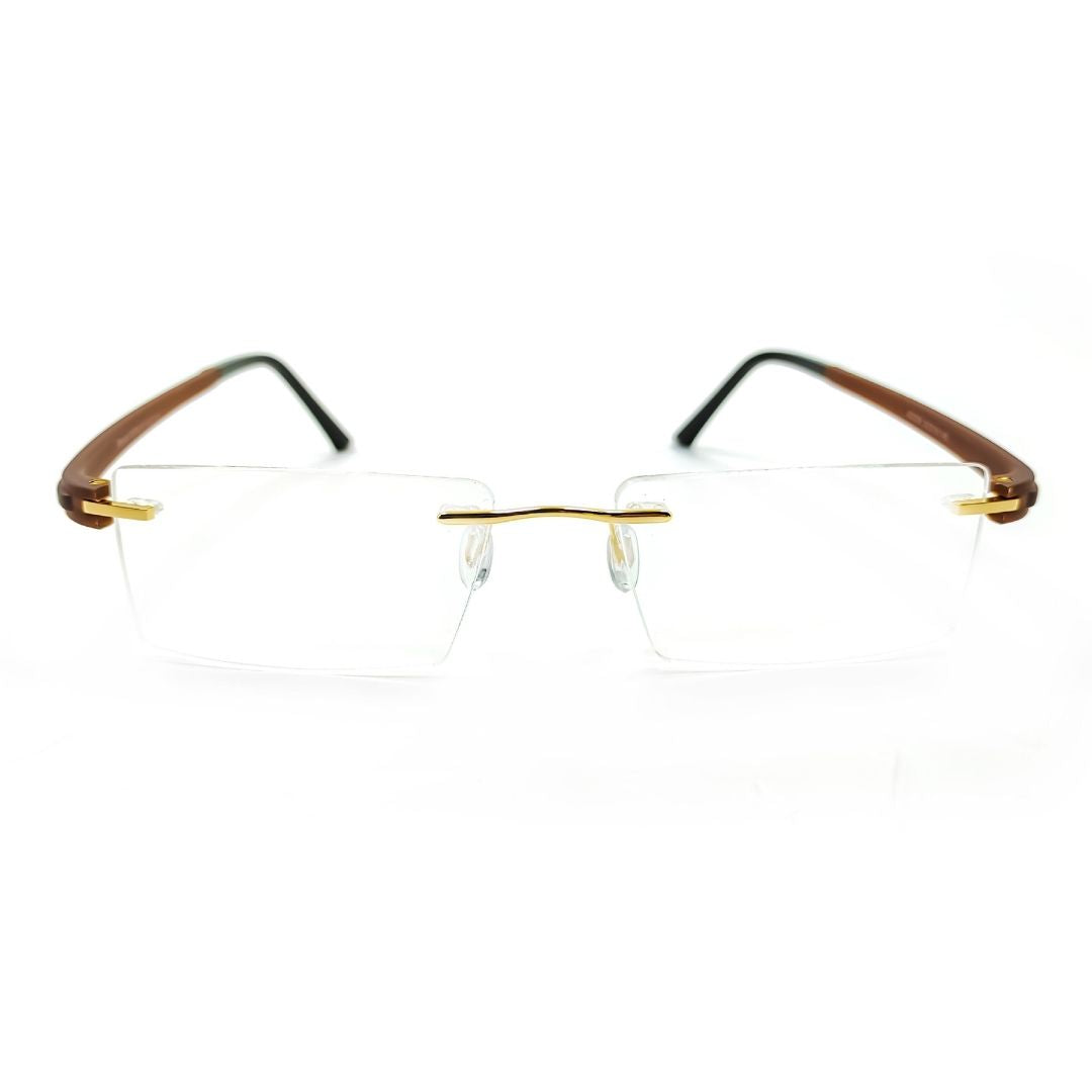 Jubleelens® Rectangular Gold Brown Rimless Frame For Unisex
