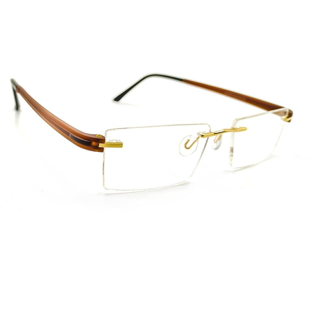 Jubleelens® Rectangular Gold Brown Rimless Frame For Unisex