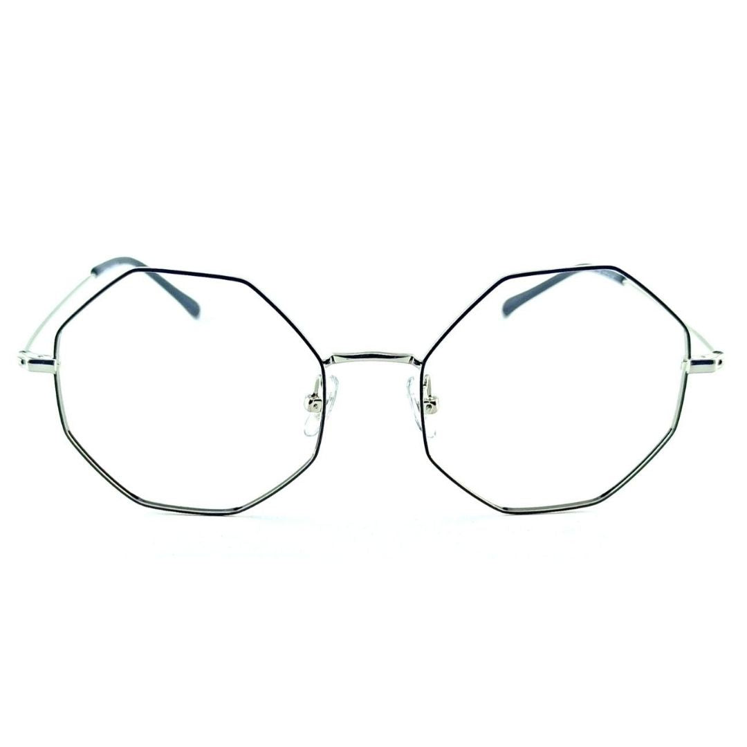 Metal Silver Black Hexagon Full Rim Frame For Unisex