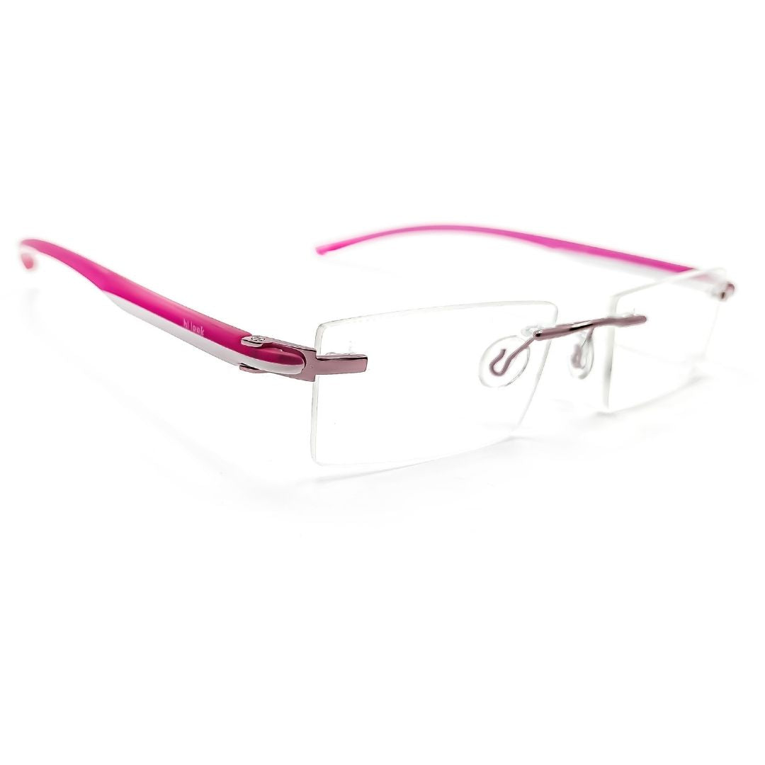 Jubleelens® Rimless Pink White Rectangular Frame
