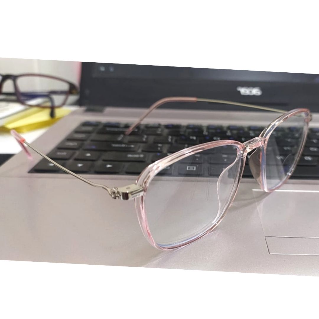 Blue Light Blocker Rectangular Pink Transparent Frames