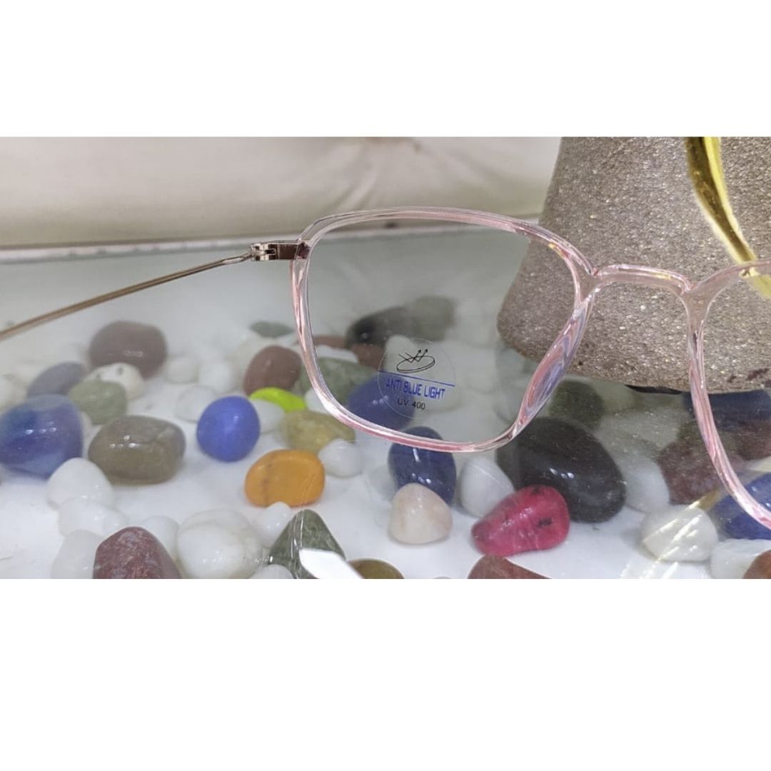 Blue Light Blocker Rectangular Pink Transparent Frames