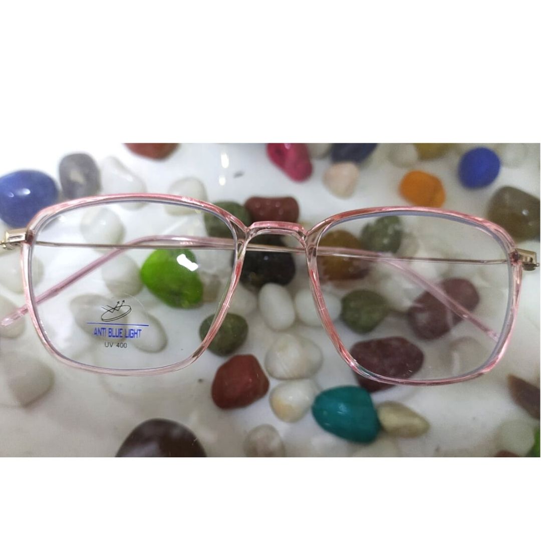 Blue Light Blocker Rectangular Pink Transparent Frames