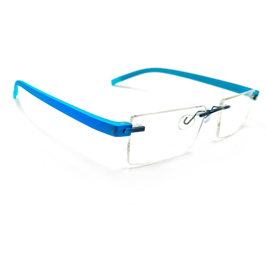 Jubleelens® Rectangular Cyan Rimless Frame For Unisex