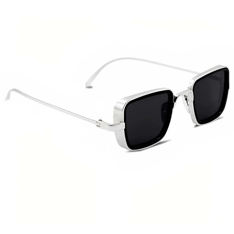 Jubleelens - Kabir Square Sunglasses - Silver- Black Modern Look with UV Protection