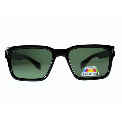 Jubleelens Rectangle Glossy Black Sunglasses - Green Polarized A Sleek and Stylish Pair with Superior Sun Protection