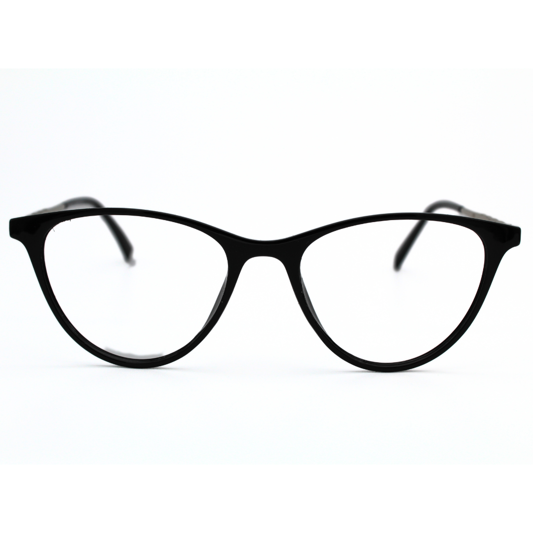Jubleelens Stylish Oval Eyeglasses for Women - Glossy Black Silver Black126706