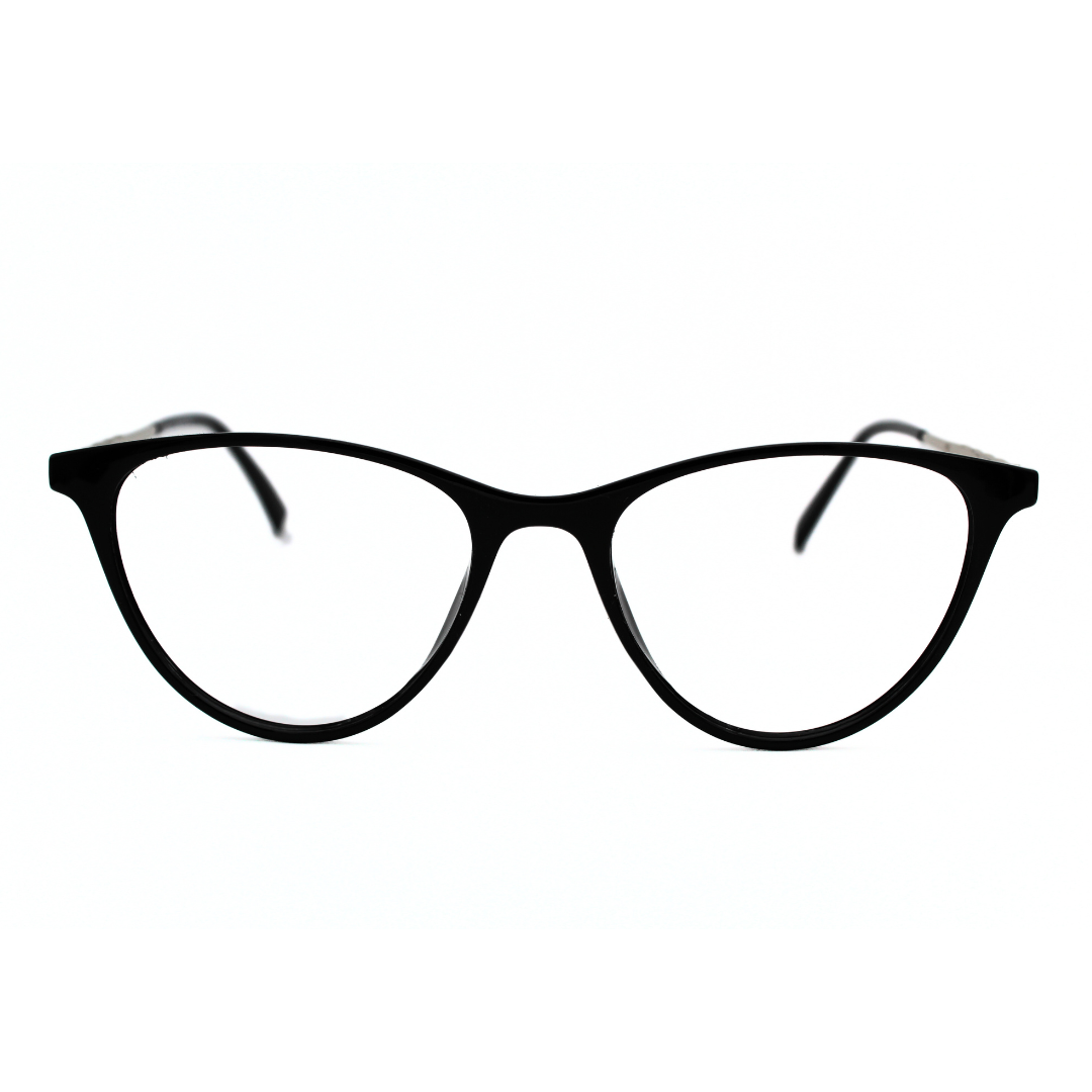 Jubleen's Frame Cat Eye Metal Side Eye Glass 126706 Glossy Black Silver Stylish and Sophisticated Cat Eye Frames