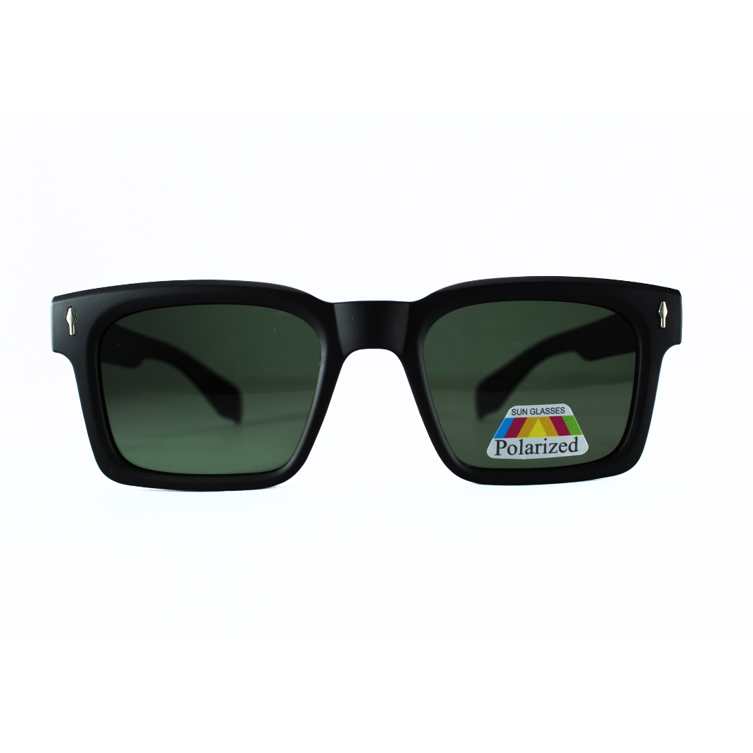 Jubleelens Rectangle Matte Black Sunglasses - Green Polarized: Elevate Your Style with These Sleek and Sophisticated Shades