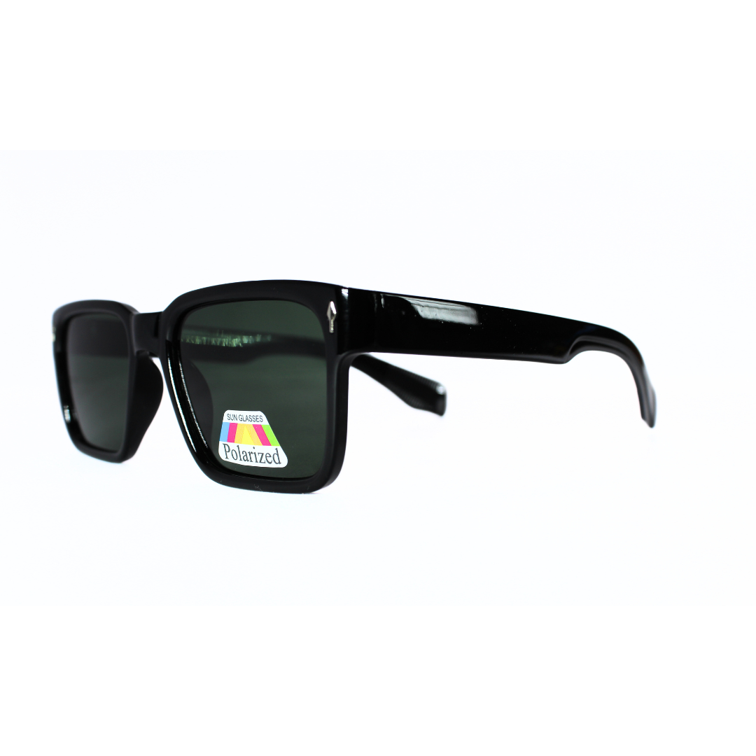 Jubleelens Rectangle Glossy Black Sunglasses - Green Polarized A Sleek and Stylish Pair with Superior Sun Protection