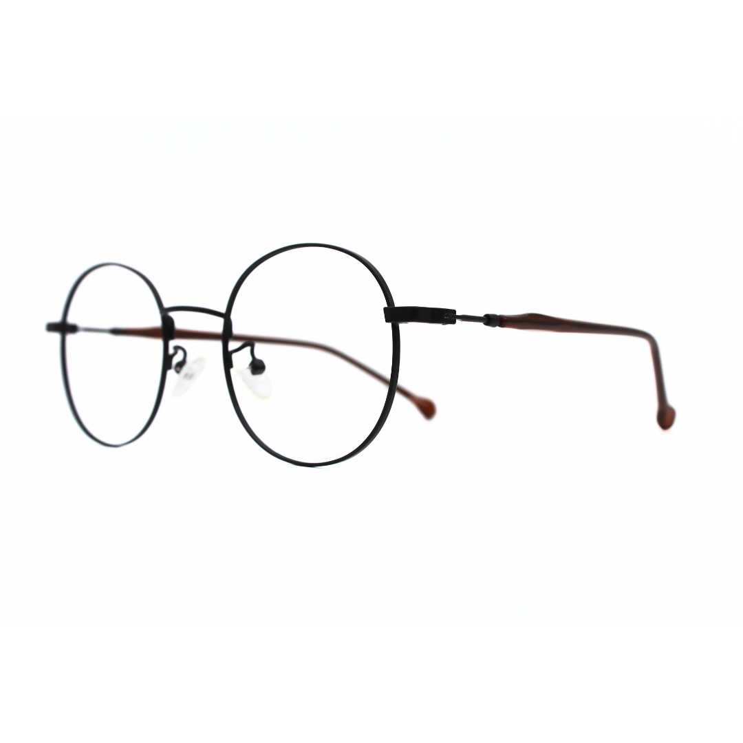 Jubleen's Frame Fancy Metal Round Eye Glass 5871 Round Matt Brown - Glossy Brown Stylish and Sophisticated Eyewear in a Unique Color Combination