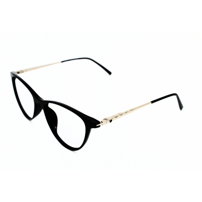 Jubleen's Frame Cat Eye Metal Side Eye Glass 126706 Glossy Black Silver Stylish and Sophisticated Cat Eye Frames