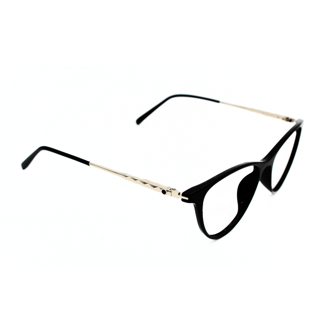 Jubleen's Frame Cat Eye Metal Side Eye Glass 126706 Glossy Black Silver Stylish and Sophisticated Cat Eye Frames