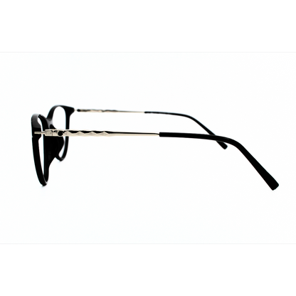 Jubleen's Frame Cat Eye Metal Side Eye Glass 126706 Glossy Black Silver Stylish and Sophisticated Cat Eye Frames