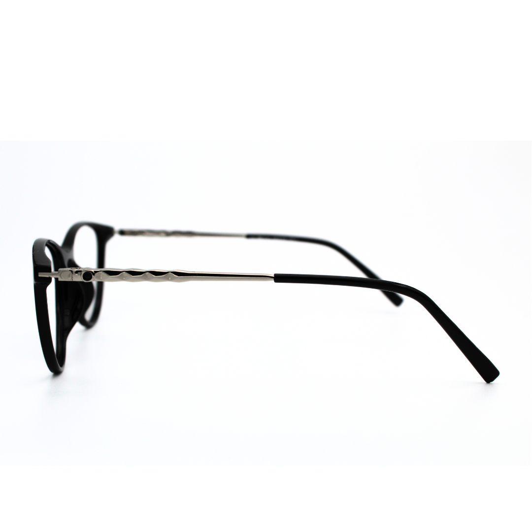Jubleelens Stylish Oval Eyeglasses for Women - Glossy Black Silver Black126706
