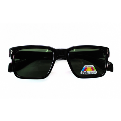 Jubleelens Rectangle Glossy Black Sunglasses - Green Polarized A Sleek and Stylish Pair with Superior Sun Protection