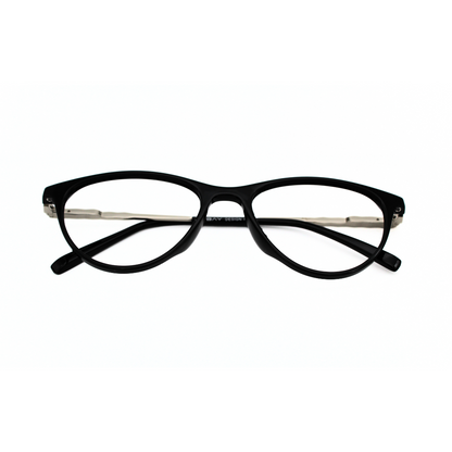 Jubleen's Frame Cat Eye Metal Side Eye Glass 126706 Glossy Black Silver Stylish and Sophisticated Cat Eye Frames