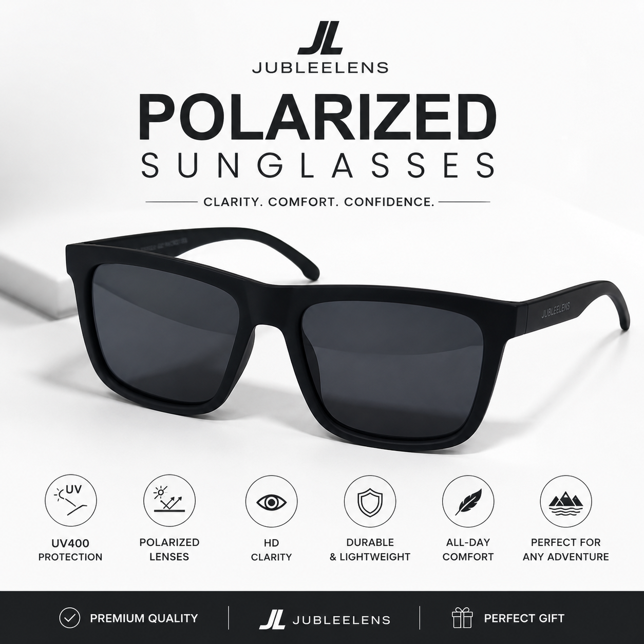 POLARIZED LENSES| Clear Frame Square Sunglasses | UV Protection | Unisex Style