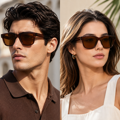 Polarized Sunglasses | Brown Square Frame | UV400 Protected | Unisex Fashion Eyewear