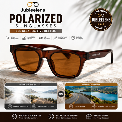 Polarized Sunglasses | Brown Square Frame | UV400 Protected | Unisex Fashion Eyewear
