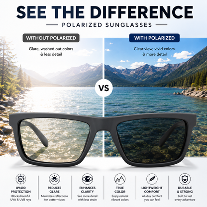 Grey Polarized Sunglasses | Square Frame UV400 Protection for Men & Women