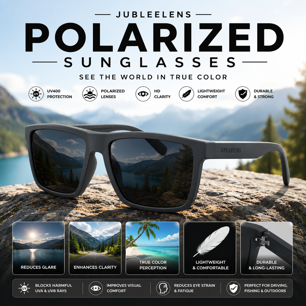 Matte Grey Polarized Sunglasses | Square Frame UV400 Eyewear