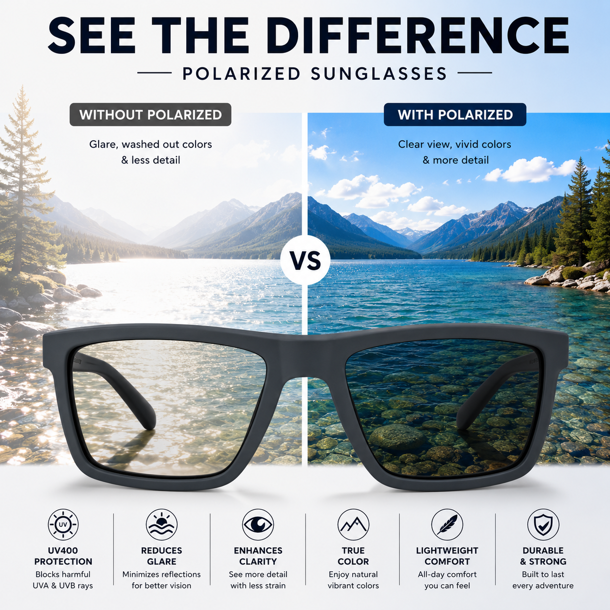 Matte Grey Polarized Sunglasses | Square Frame UV400 Eyewear
