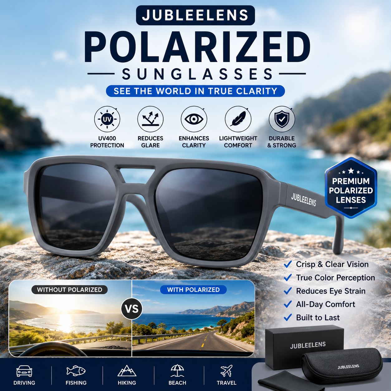 Grey Frame Polarized Sunglasses for Men | Driving & Cycling Sunglasses