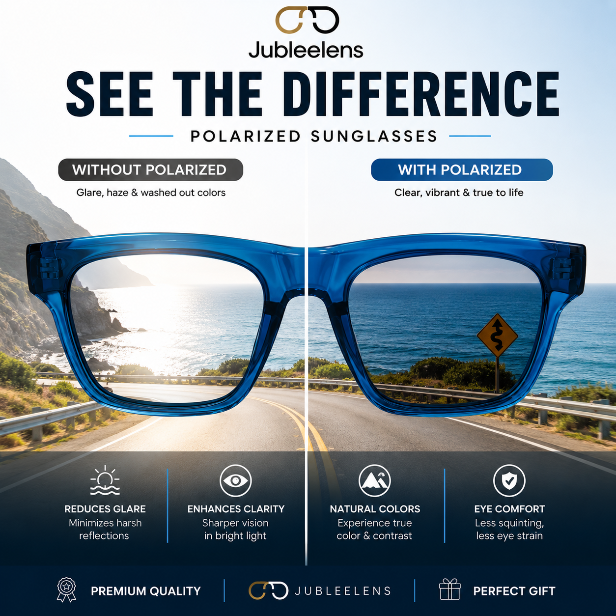 Fashion Square Sunglasses | Transparent Blue Acetate Style Frame | Polarized Lens | Unisex