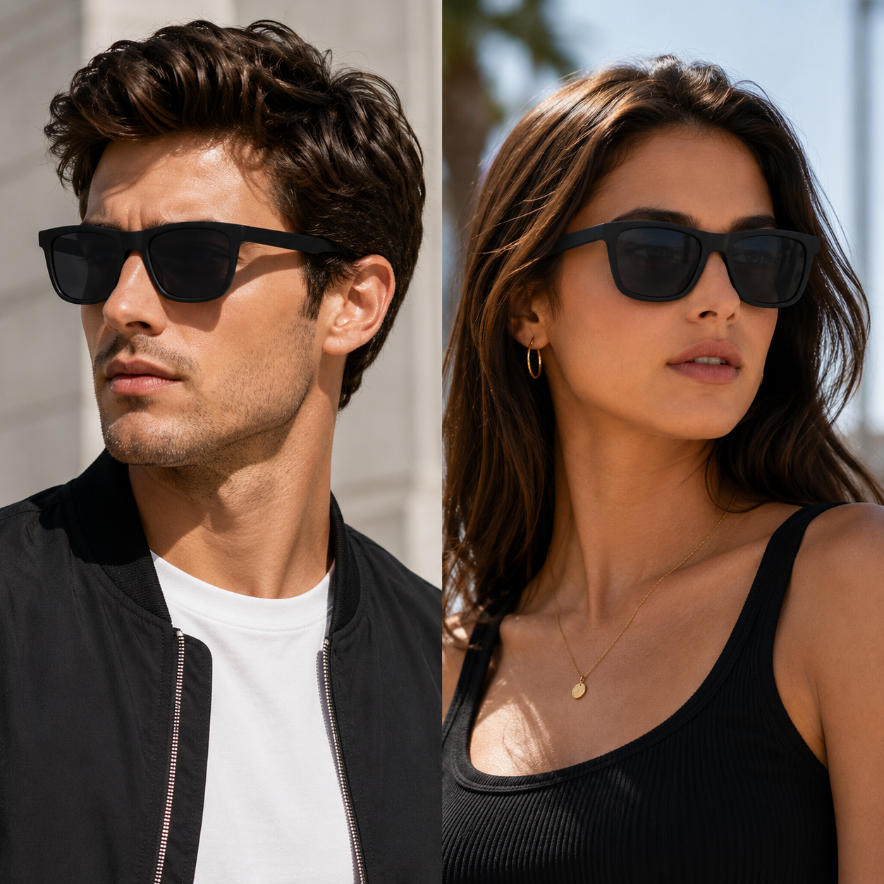 Matte Black Polarized Sunglasses | UV400 Protected Square Frame | Unisex Fashion Eyewear
