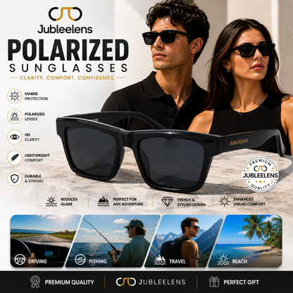 Polarized Square Sunglasses for Men & Women | UV Protected Full Rim Black Frame Eyewear