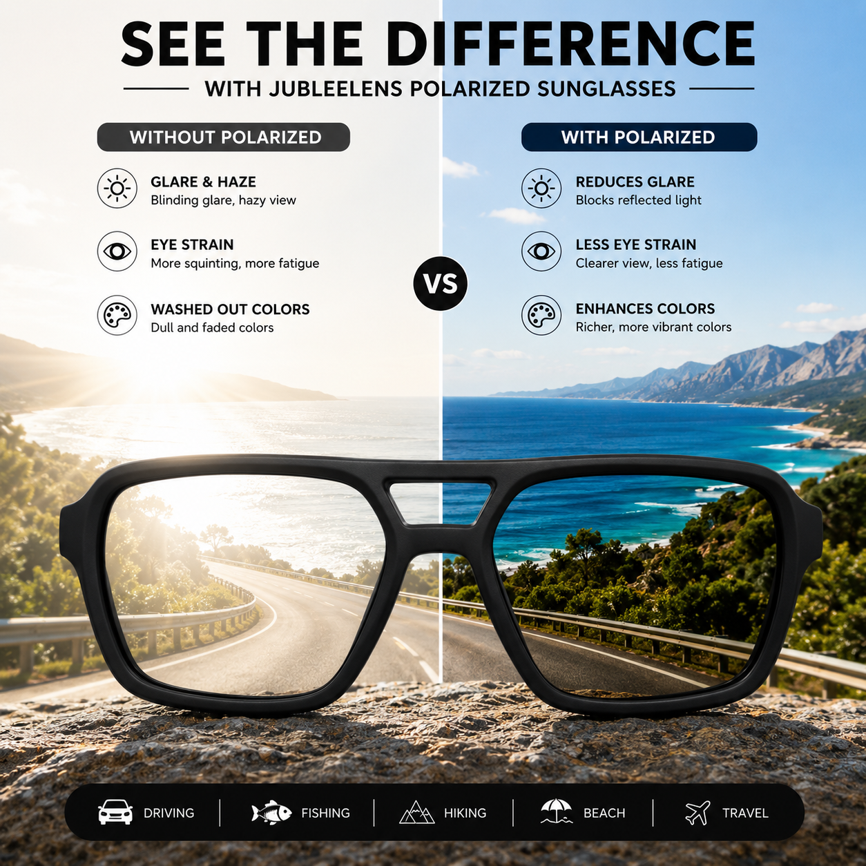 Square Wraparound Driving Sunglasses with UV400 Protection
