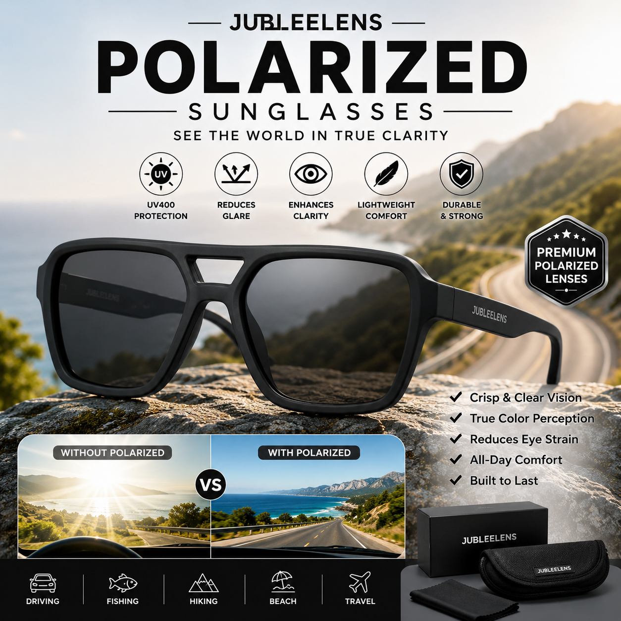 Square Wraparound Driving Sunglasses with UV400 Protection