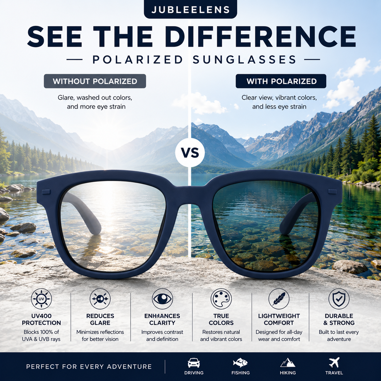 Blue Polarized Sunglasses | UV400 Square Frame for Men & Women