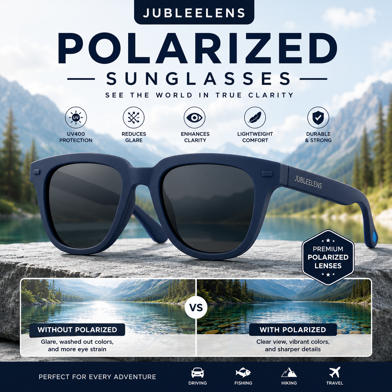 Blue Polarized Sunglasses | UV400 Square Frame for Men & Women