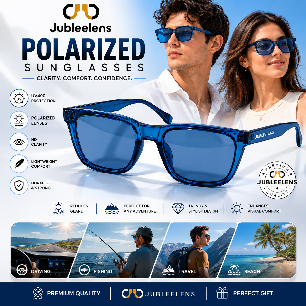 Full Rim Square Stylish & Premium UV Protected Sunglasses | Acetate Lines | Polarized and 100% UV Protected