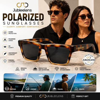 Square Frame Sunglasses for Men & Women | Polarized Lenses | UV Protection | Brown Tortoise Design
