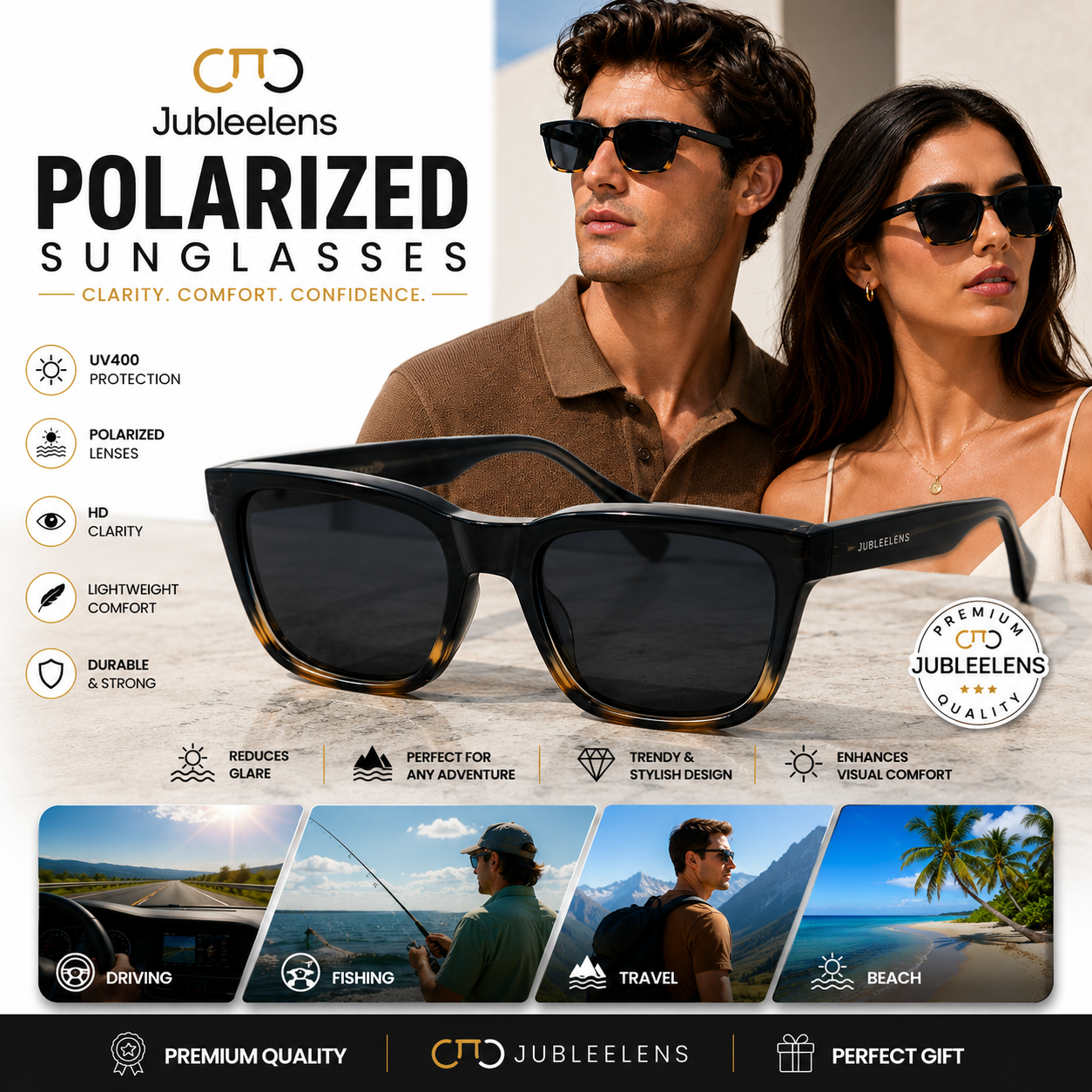 Classic Wayfarer Sunglasses | Black & Tortoise Design | Polarized | UV Protected