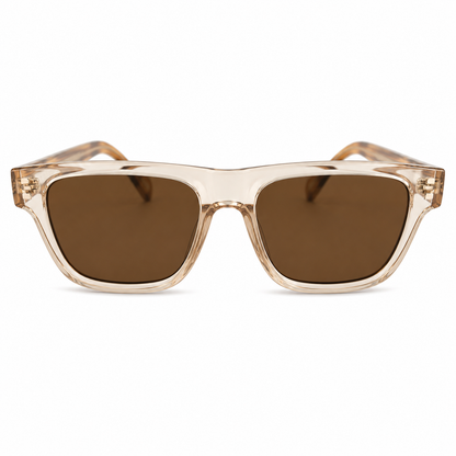 Premium Polarized Sunglasses | Transparent Champagne Square Frame | UV400 Protected | Unisex Fashion Eyewear