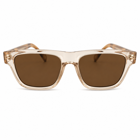 Premium Polarized Sunglasses | Transparent Champagne Square Frame | UV400 Protected | Unisex Fashion Eyewear
