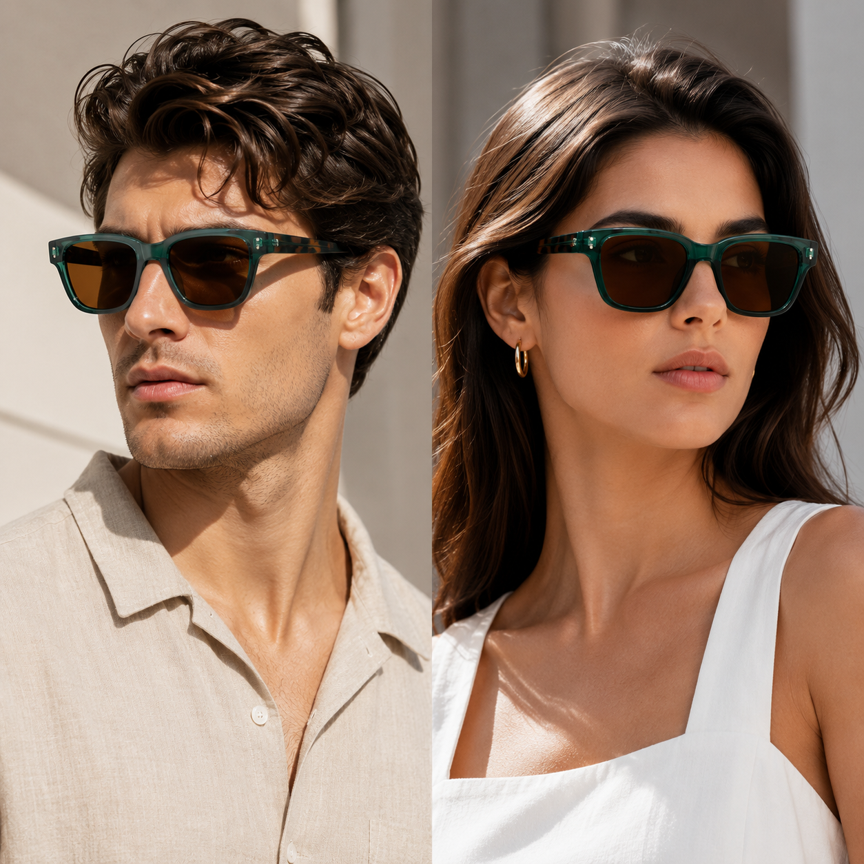 Stylish Green Frame Sunglasses | Polarized & UV Protected | Modern Square Design