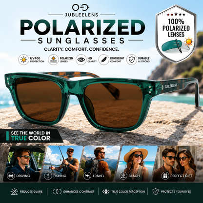 Stylish Green Frame Sunglasses | Polarized & UV Protected | Modern Square Design